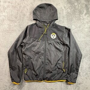 JINX Overwatch Gaming Hoodie Jacket M Men Black Yellow Windbreaker Zip Hood